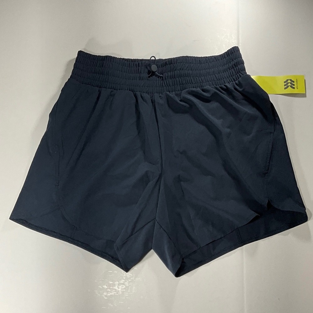 All in Motion Womens Running Shorts Dark Blue Smocked Waist Zipper Pockets M